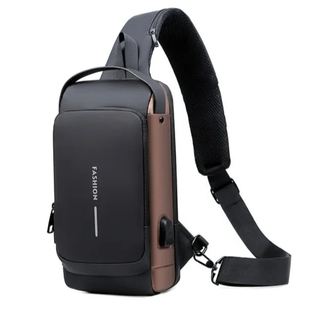 Pochete Transversal USB Com Senha Anti Roubo Shoulder Bolsa Unissex Fashion