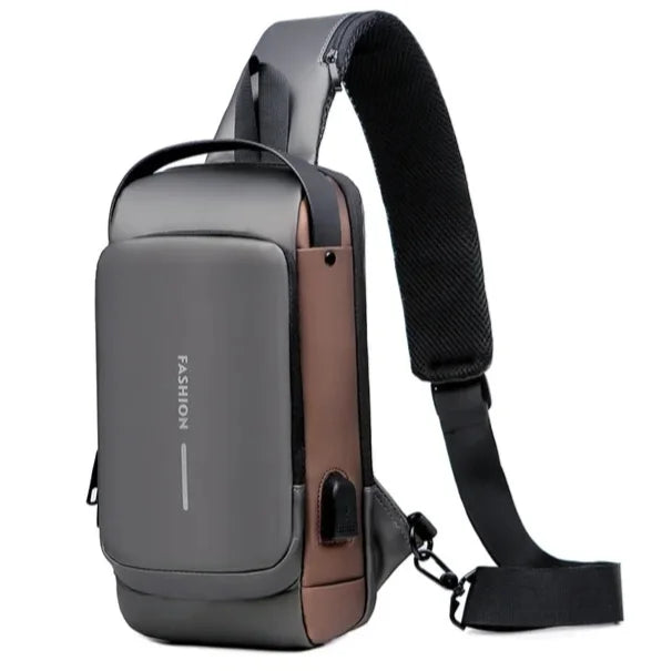 Pochete Transversal USB Com Senha Anti Roubo Shoulder Bolsa Unissex Fashion